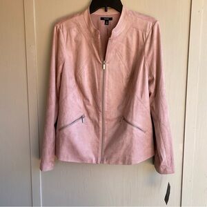 NWT Women’s Alfani Pink Vegan Faux Suede Jacket Zipper Closure Size M